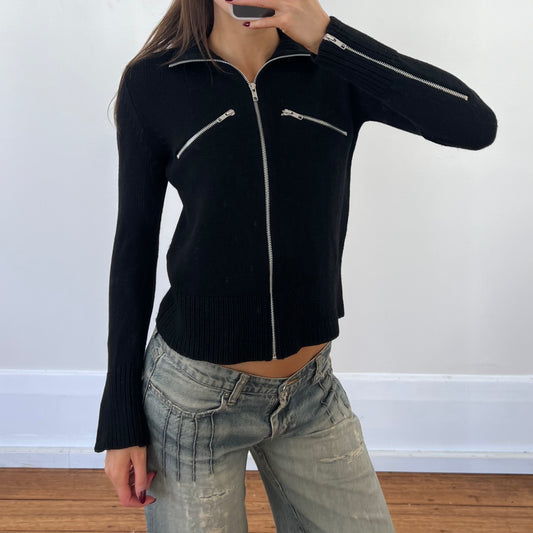 black wool zip-up knit