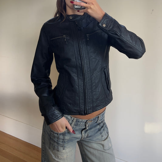 black moto leather jacket