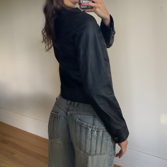 black moto leather jacket