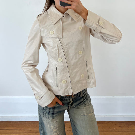 cream leather trench-style jacket