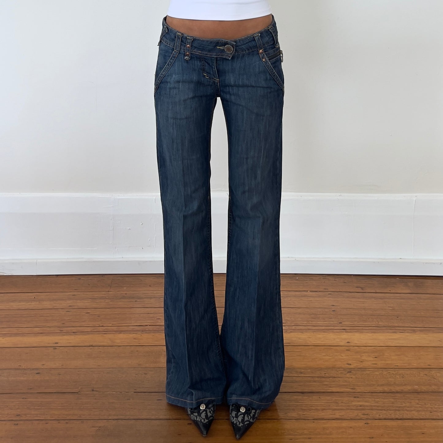 low rise flared jeans
