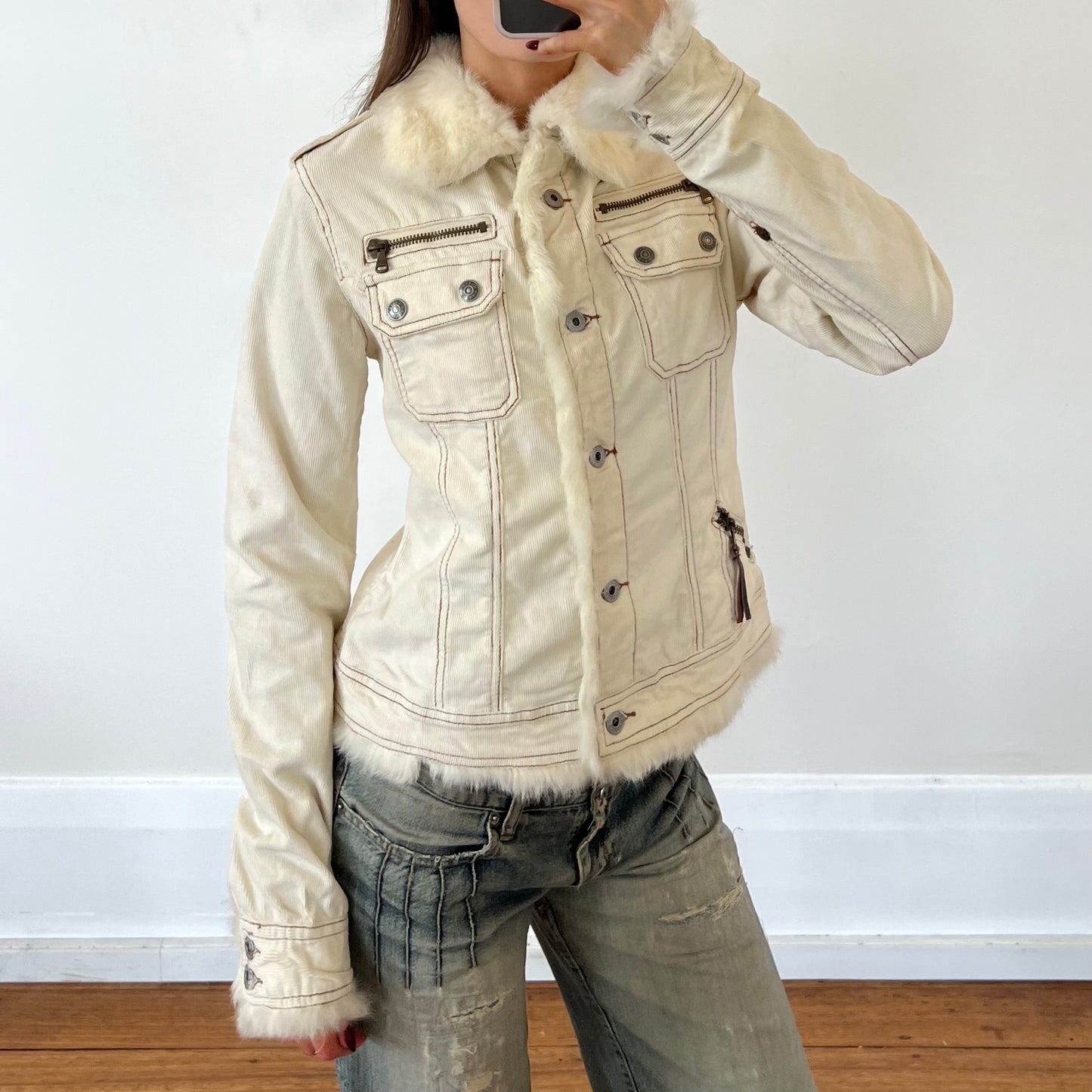 cream fur corduroy jacket