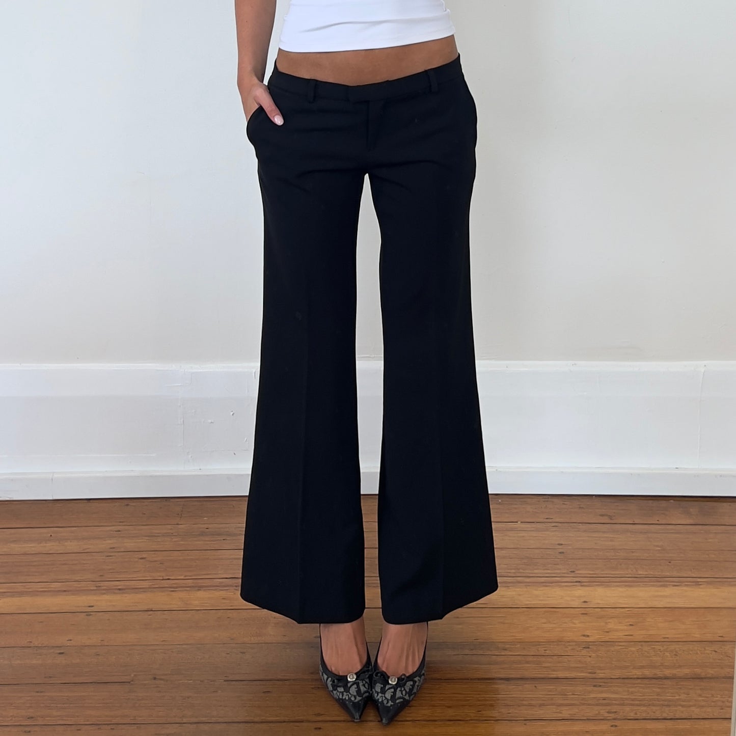 low rise wide leg trousers