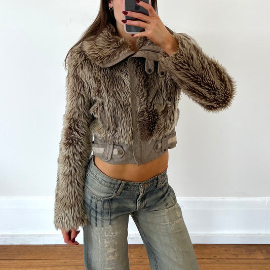 cropped faux fut jacket