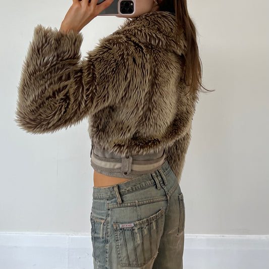 cropped faux fut jacket