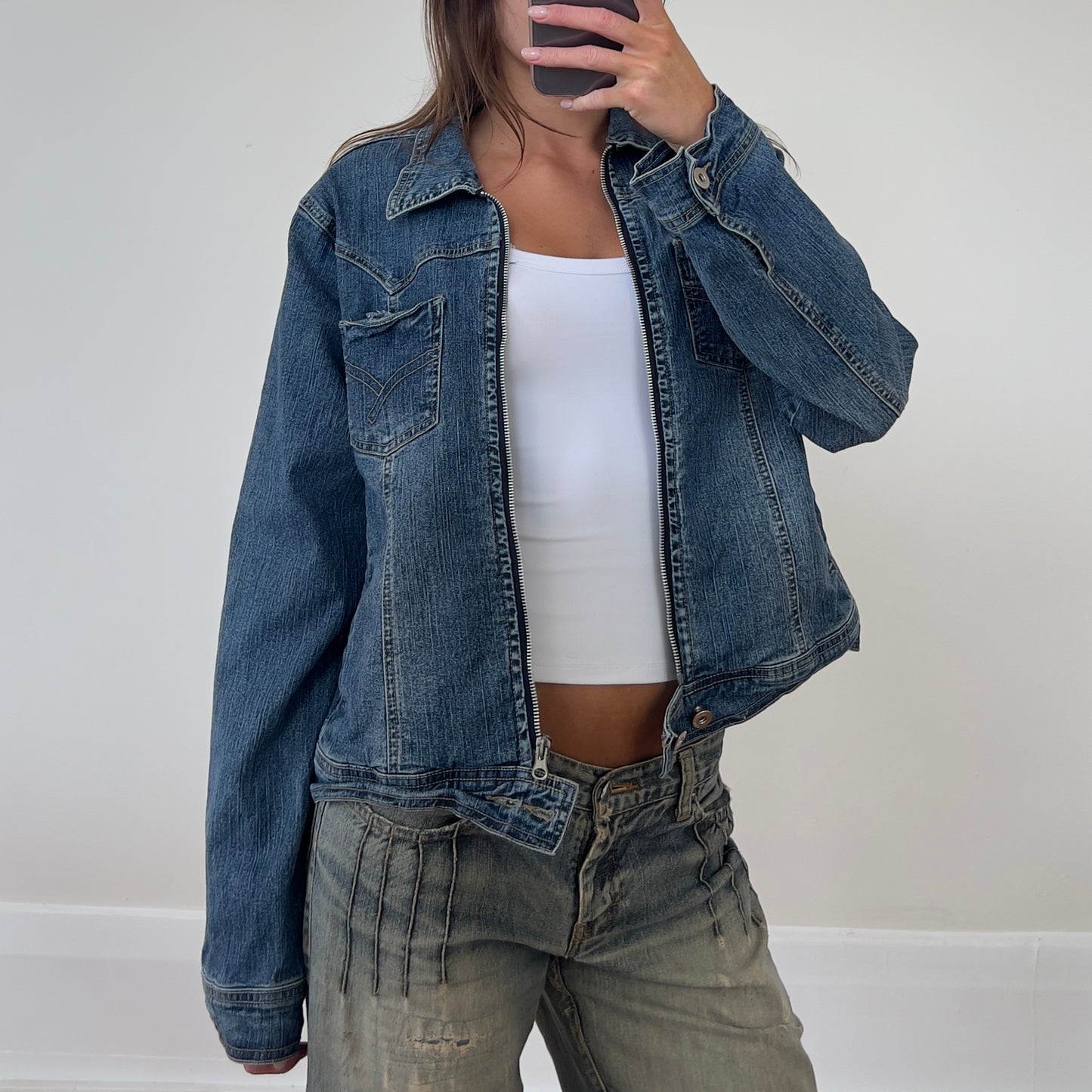 zip-up denim jacket