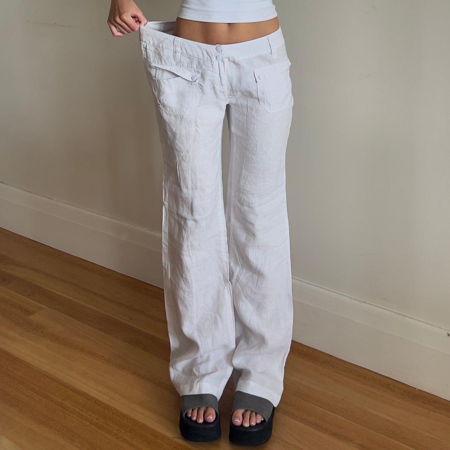 white linen pants