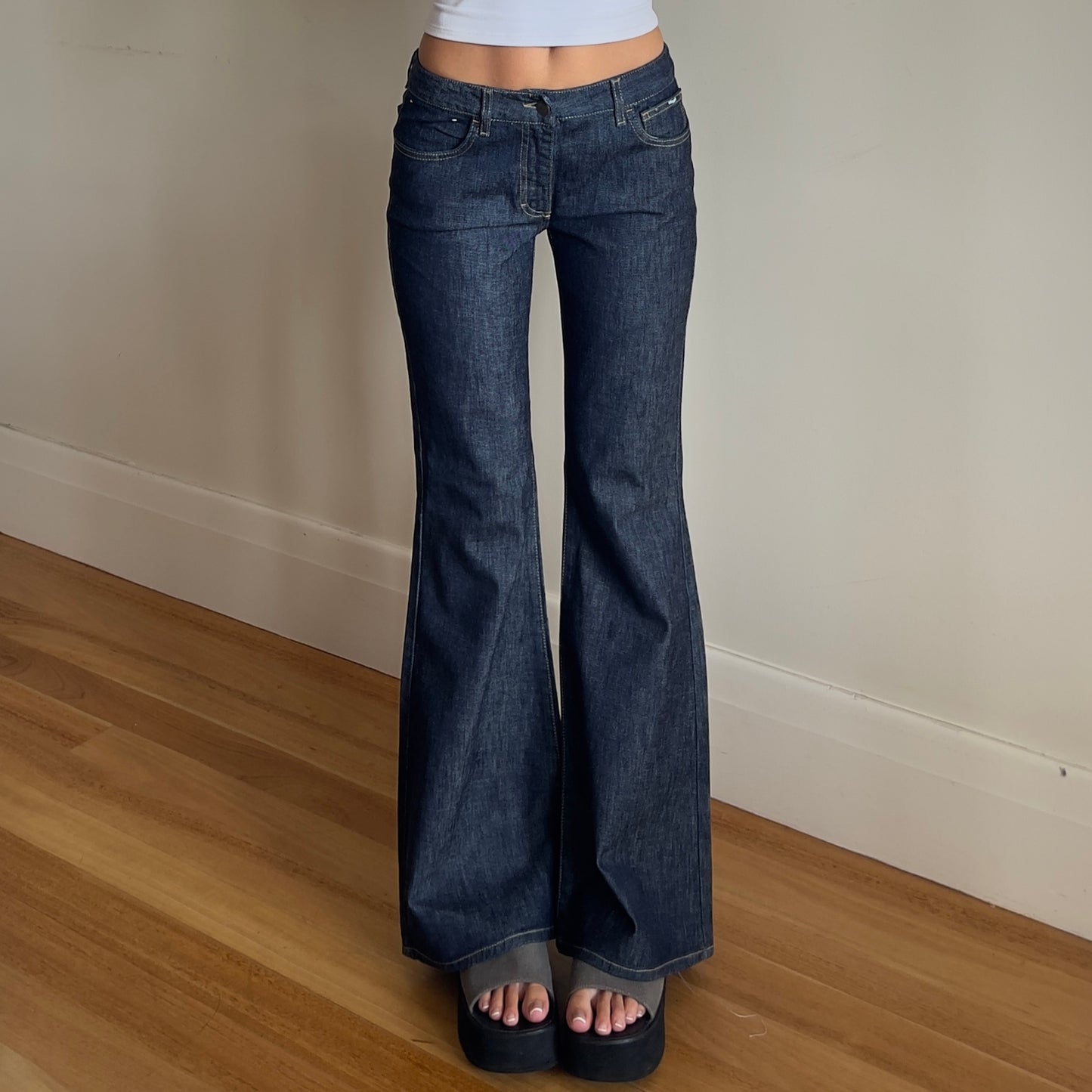 dark wash flared denim jeans