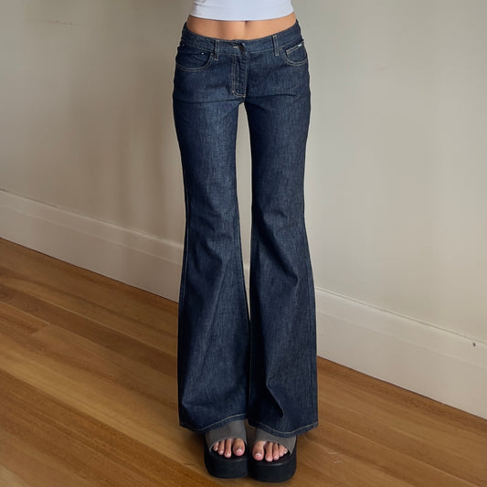 dark wash flared denim jeans