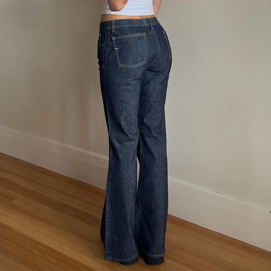 dark wash flared denim jeans