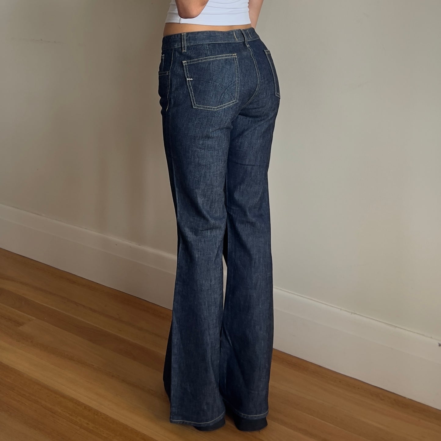 dark wash flared denim jeans