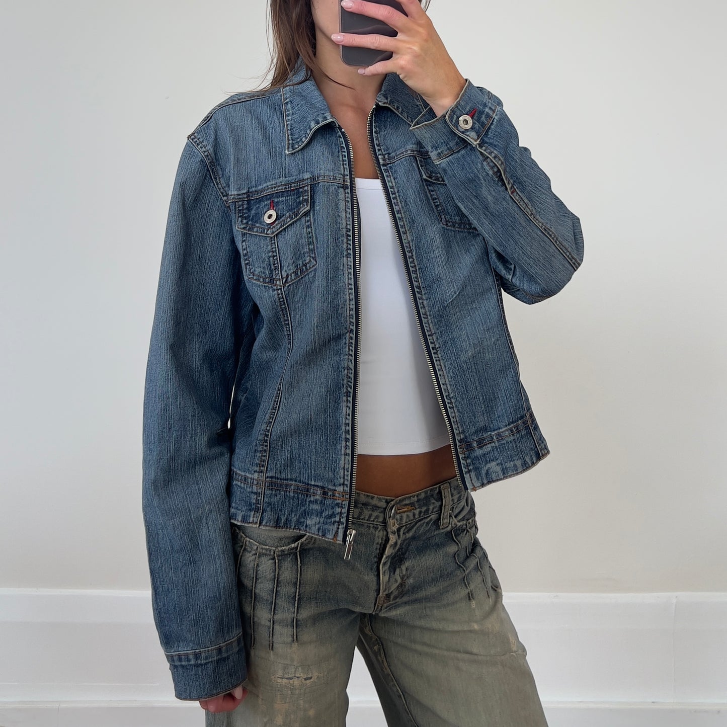 zip-up denim jacket