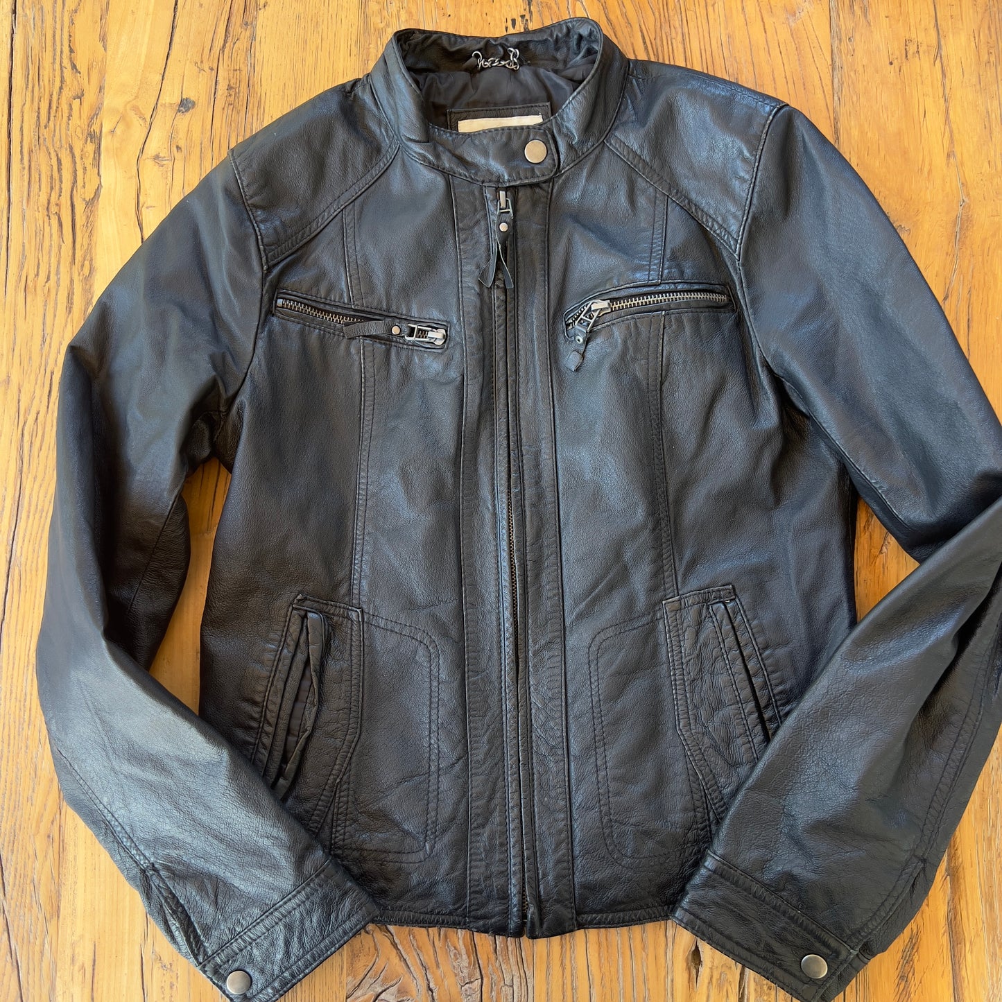 black moto leather jacket