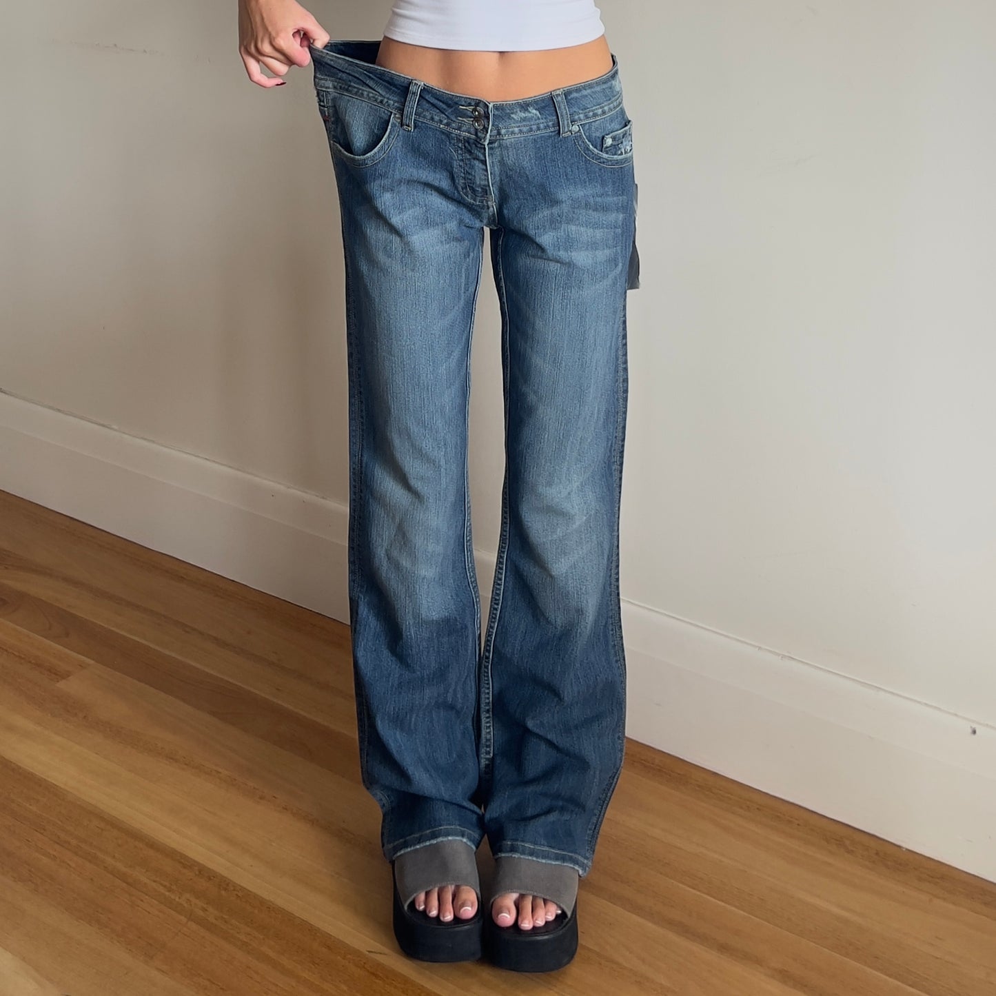 baggy bootcut denim jeans