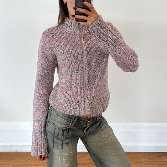 multi-coloured zip-up wool knit