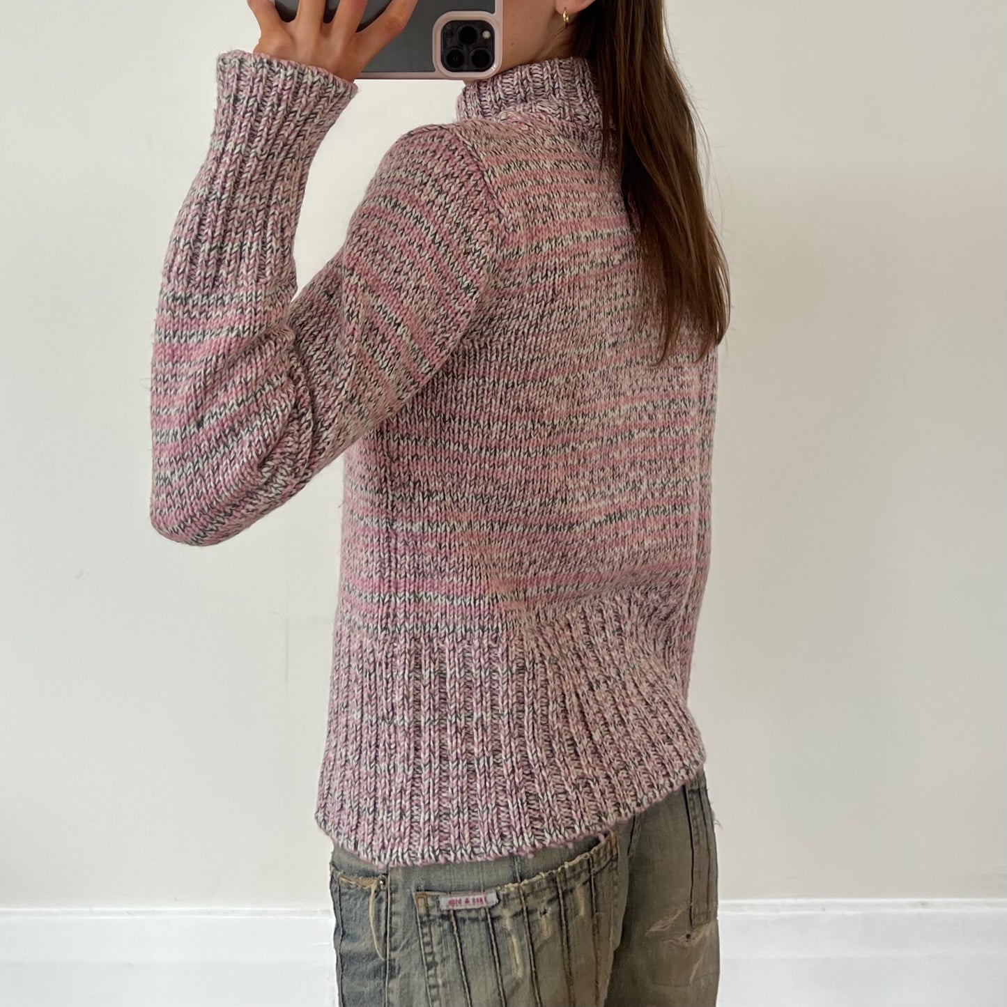 multi-coloured zip-up wool knit