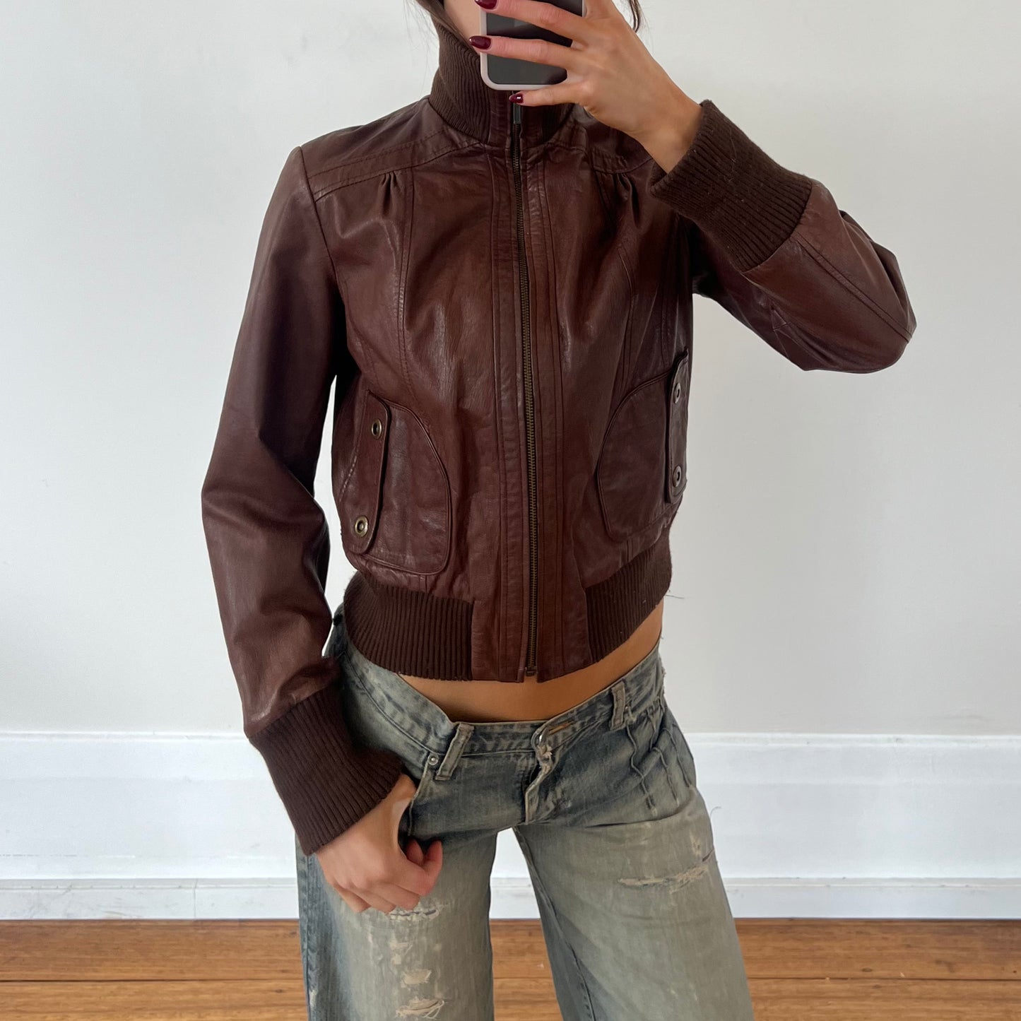 brown leather jacket