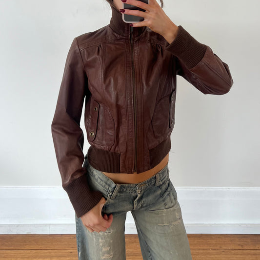 brown leather jacket
