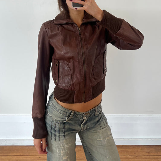 brown leather jacket