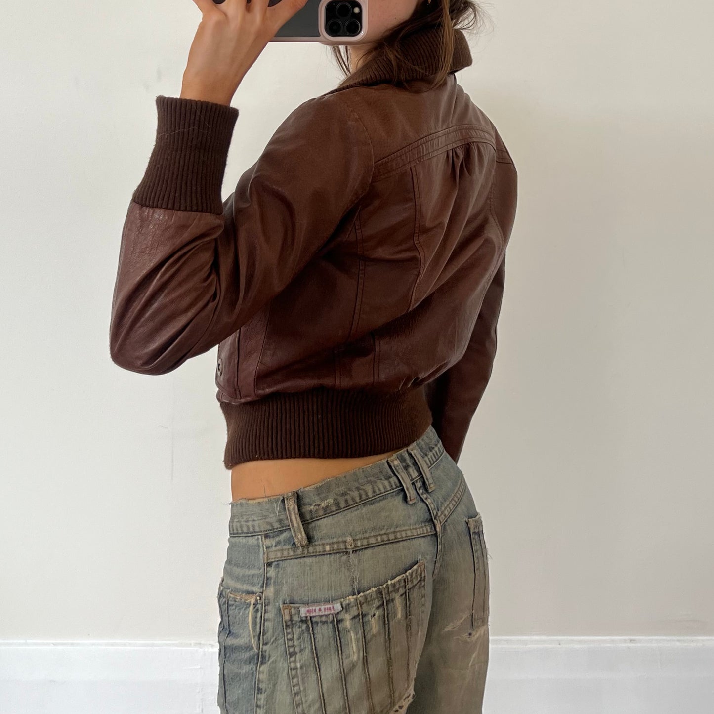 brown leather jacket