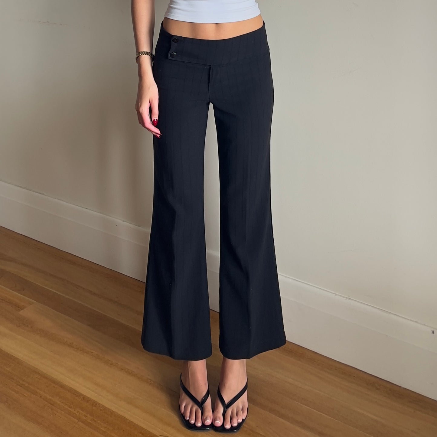 black pinstripe trousers