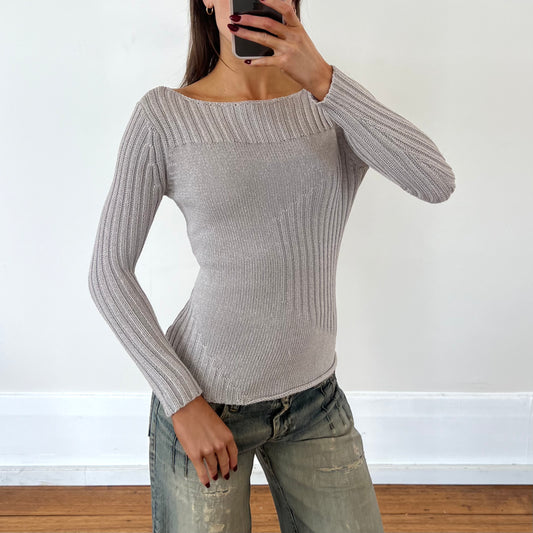 grey boat-neck knit