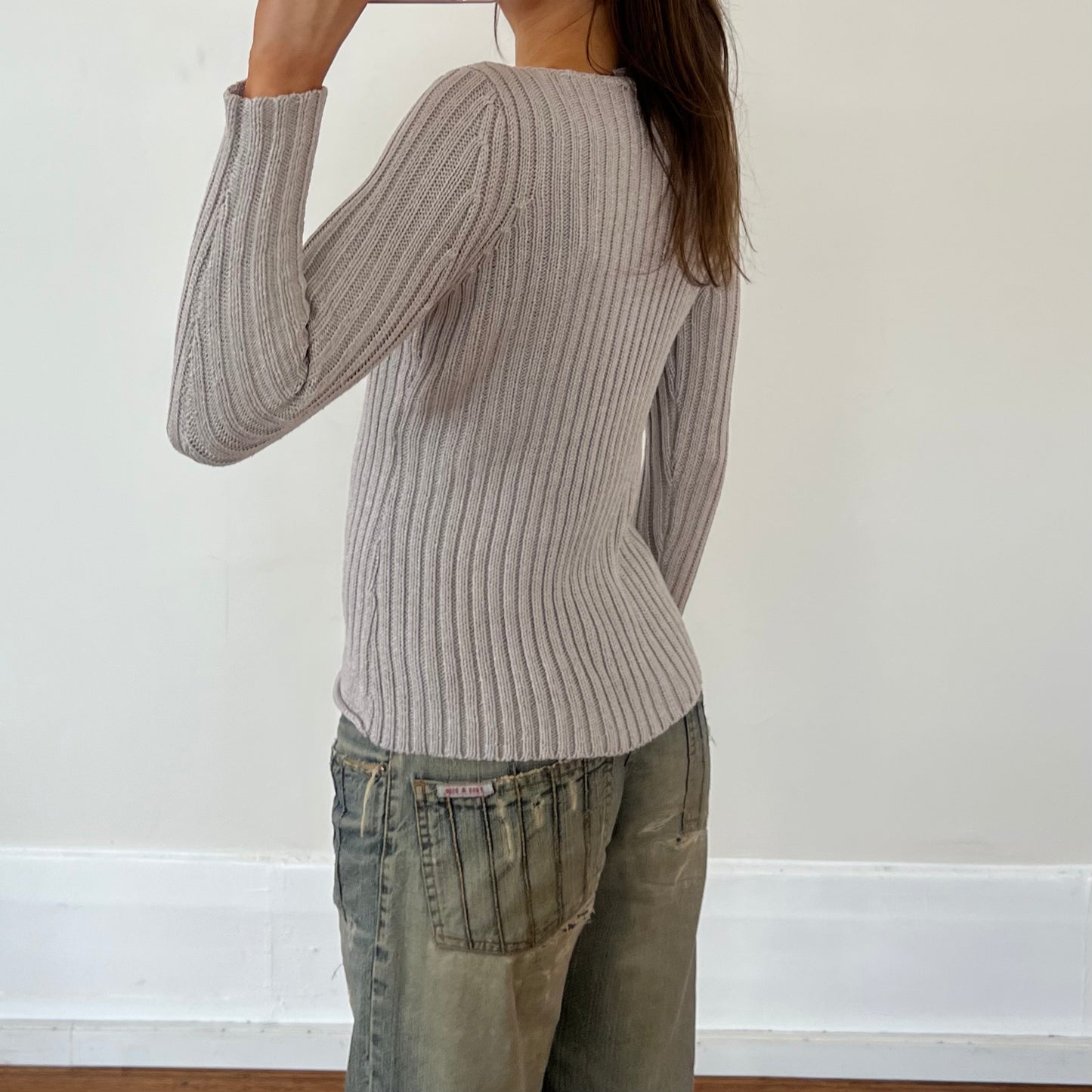 grey boat-neck knit