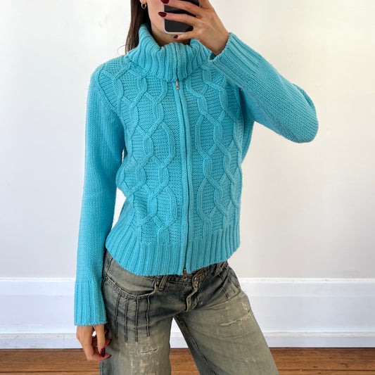 blue wool zip up knit