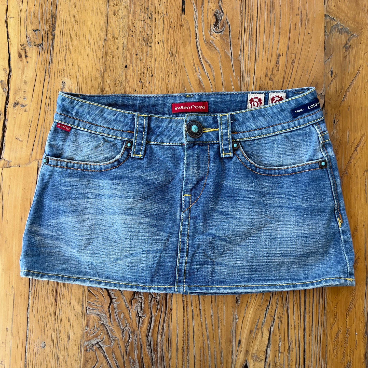 low rise denim mini skirt