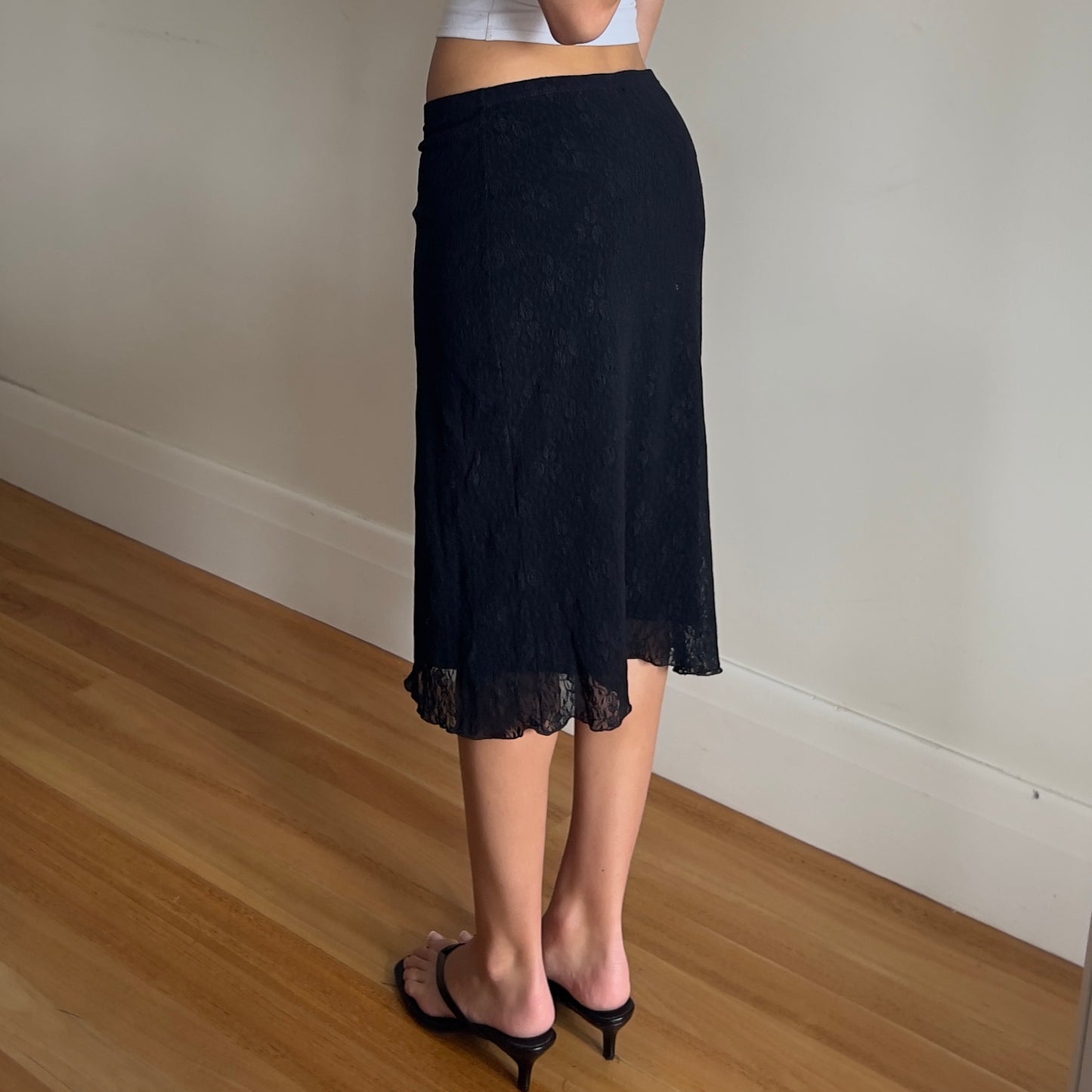 black lace midi skirt