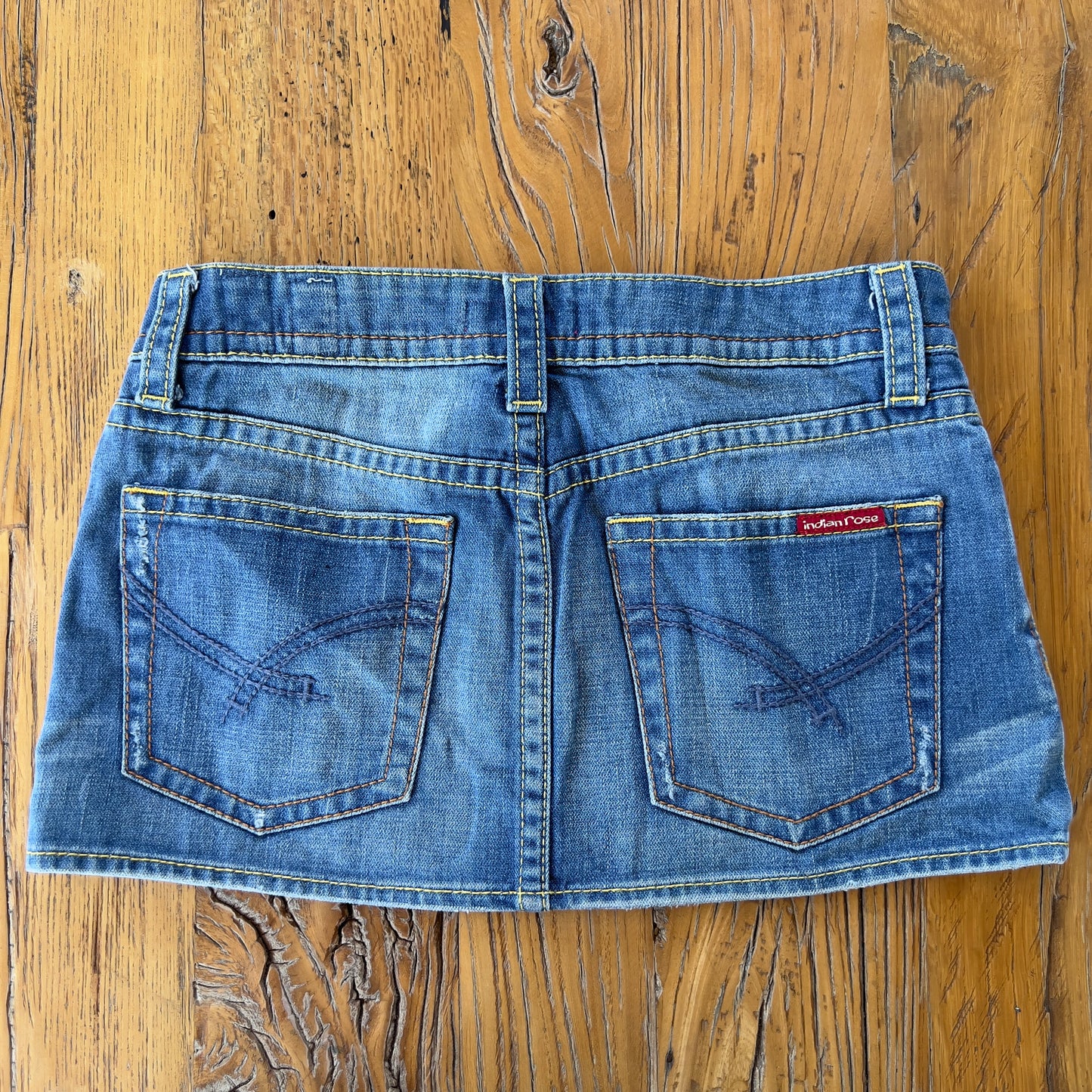 low rise denim mini skirt