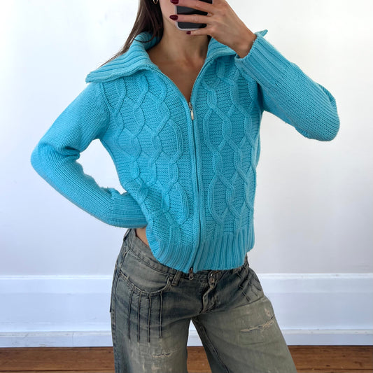 blue wool zip up knit