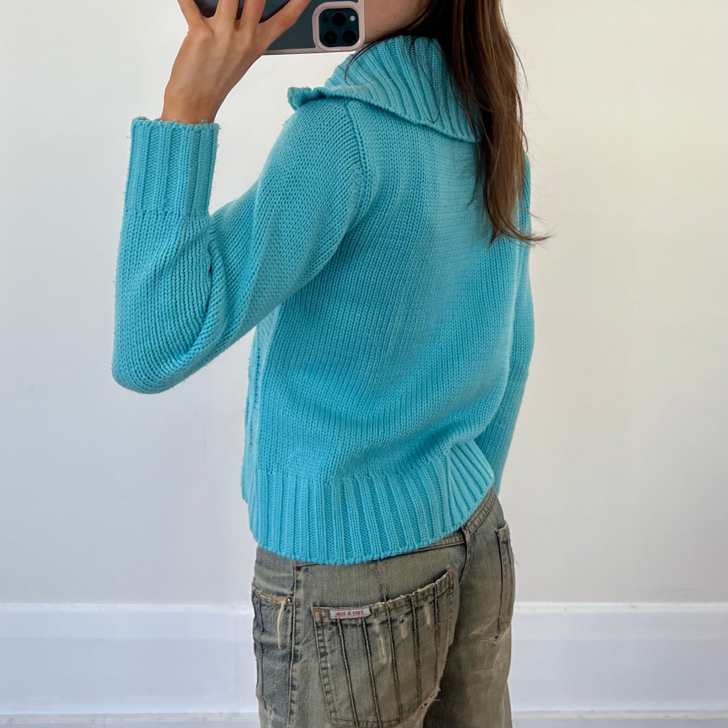 blue wool zip up knit