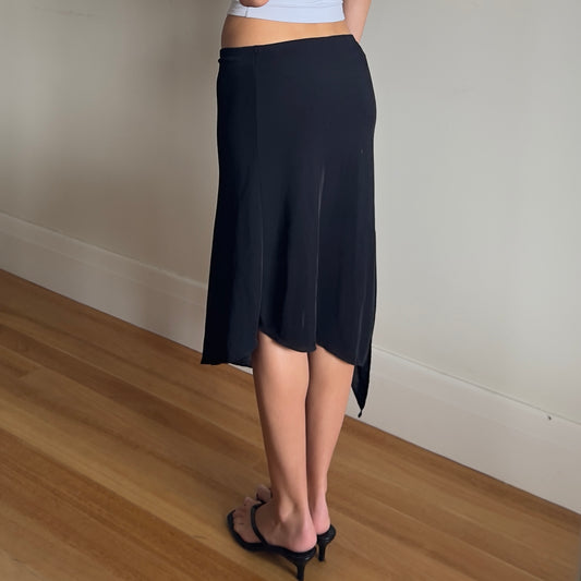 black asymmetrical midi skirt