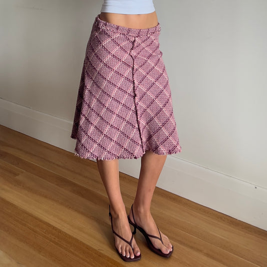 wool plaid midi skirt