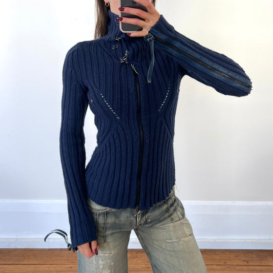 navy zip-up wool knit
