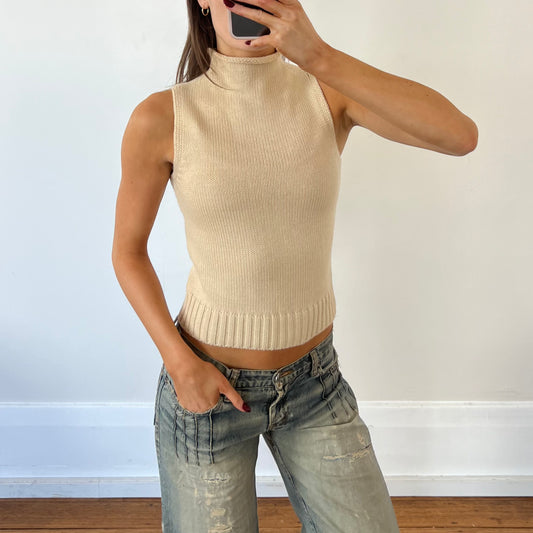 wool sleveless mock knit top