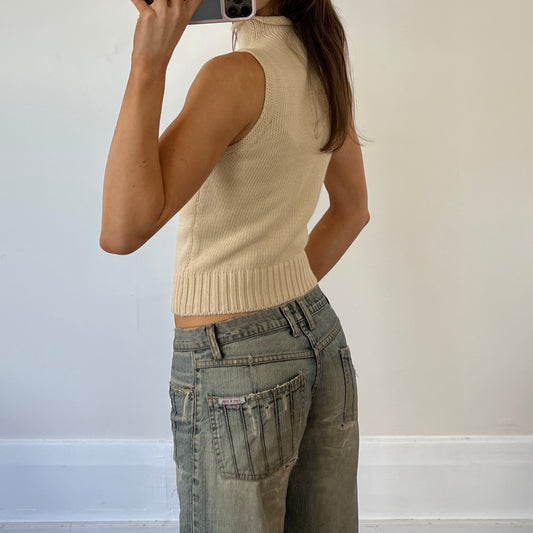 wool sleveless mock knit top