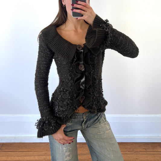 wool ruffle knit cardigan