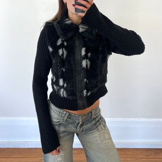 ribbed knit zip-up sweater