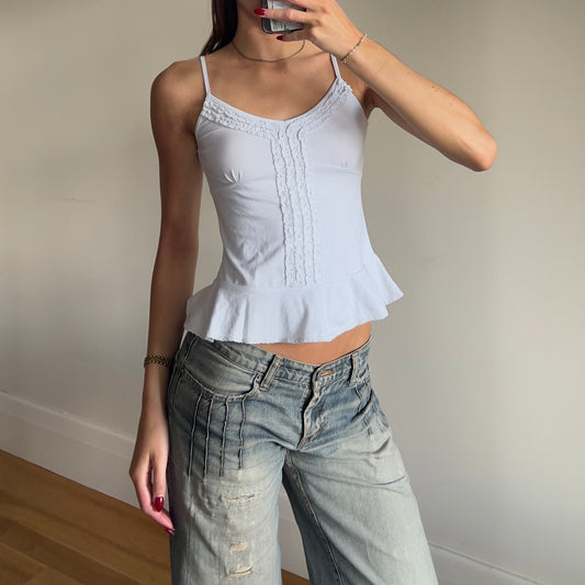 white frilly cami