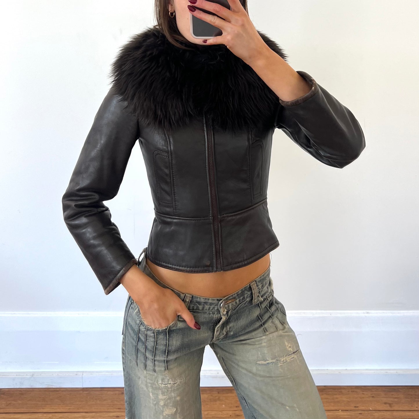 leather faux fur jacket