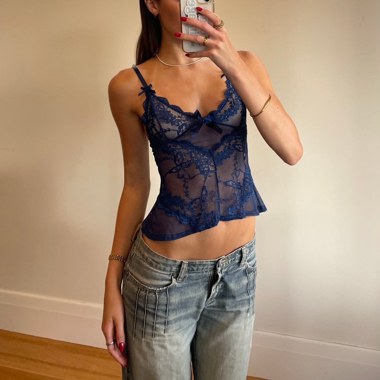 dark blue lace cami