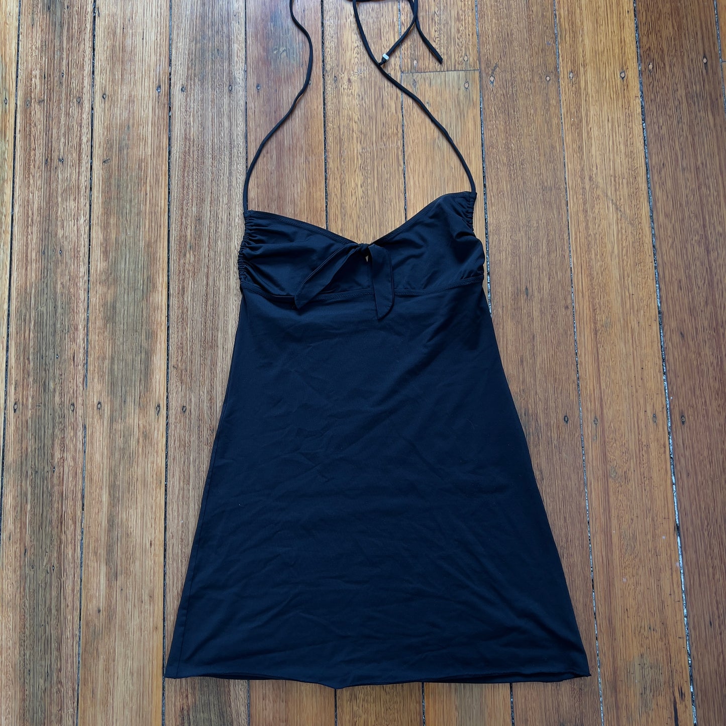 black Guess halter mini dress