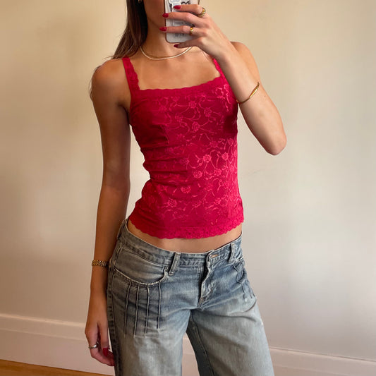 red lace cami top