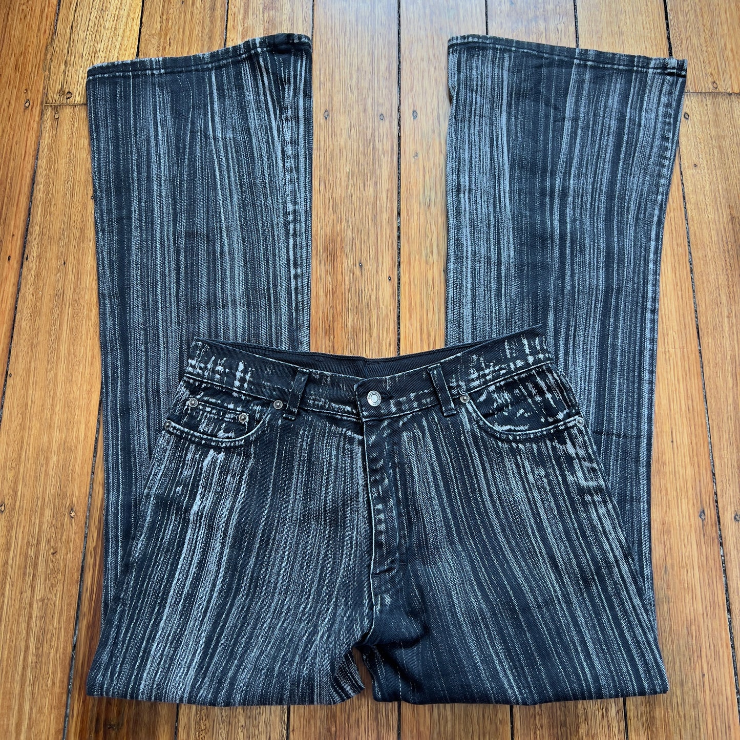 wide leg streaky denim jeans
