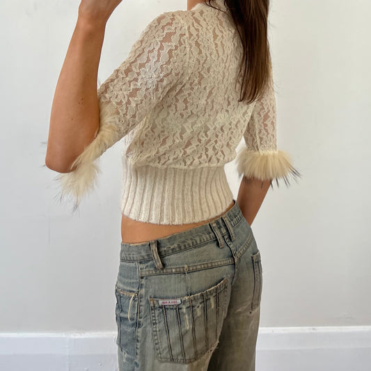 lace mohair fur 3/4 sleeve top