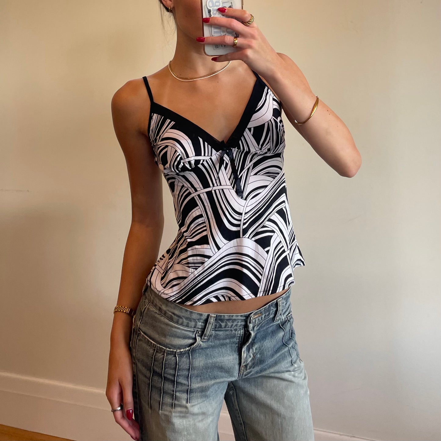 y2k swirly print cami