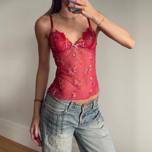 red sheer lace cami