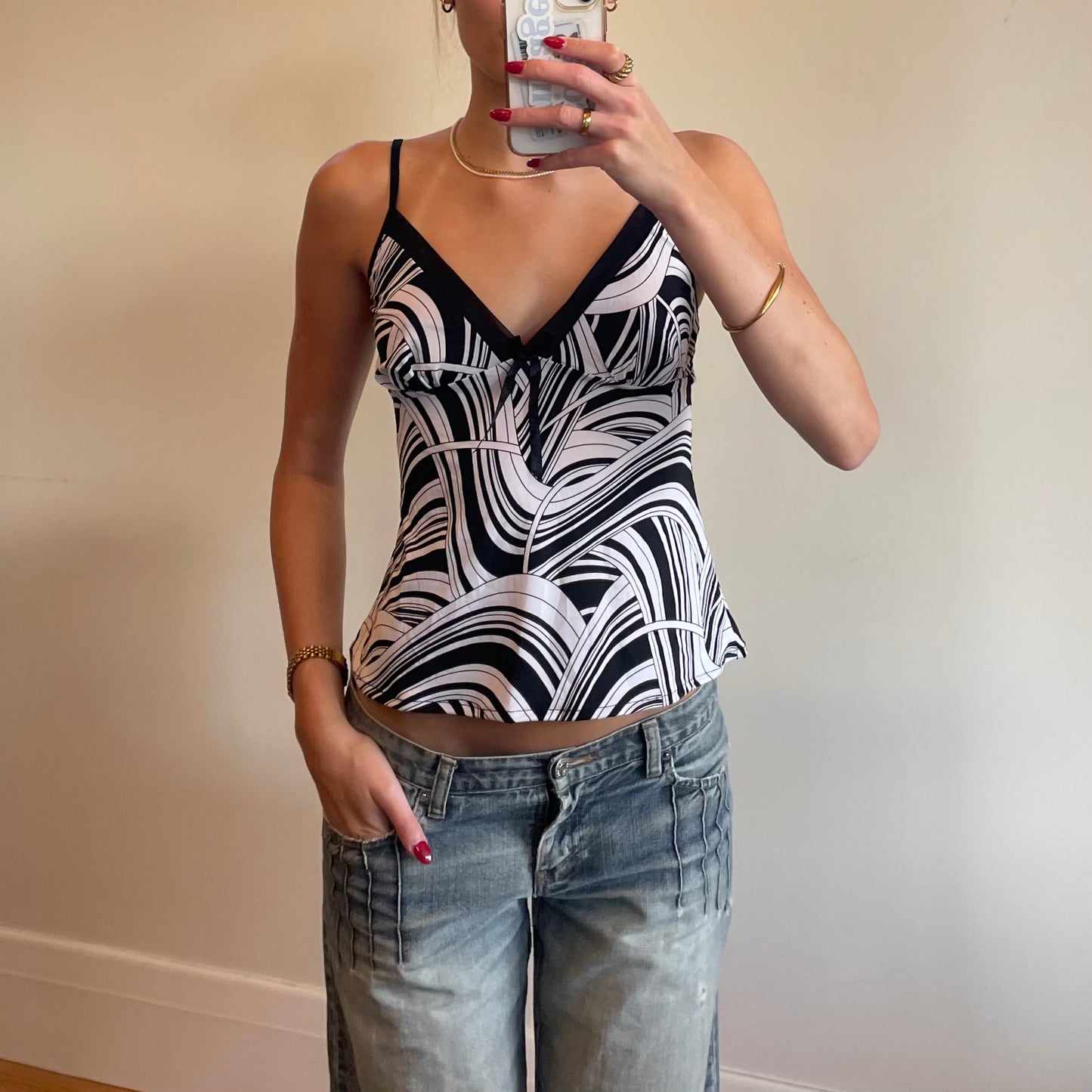 y2k swirly print cami